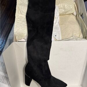 Vans Black Over-the-Knee Block Heel Boots - Suede Look